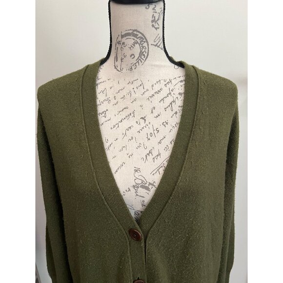 J.Crew Cardigan Green Wool Blend Button Down Oversized Pockets Women's Medium - Picture 2 of 10